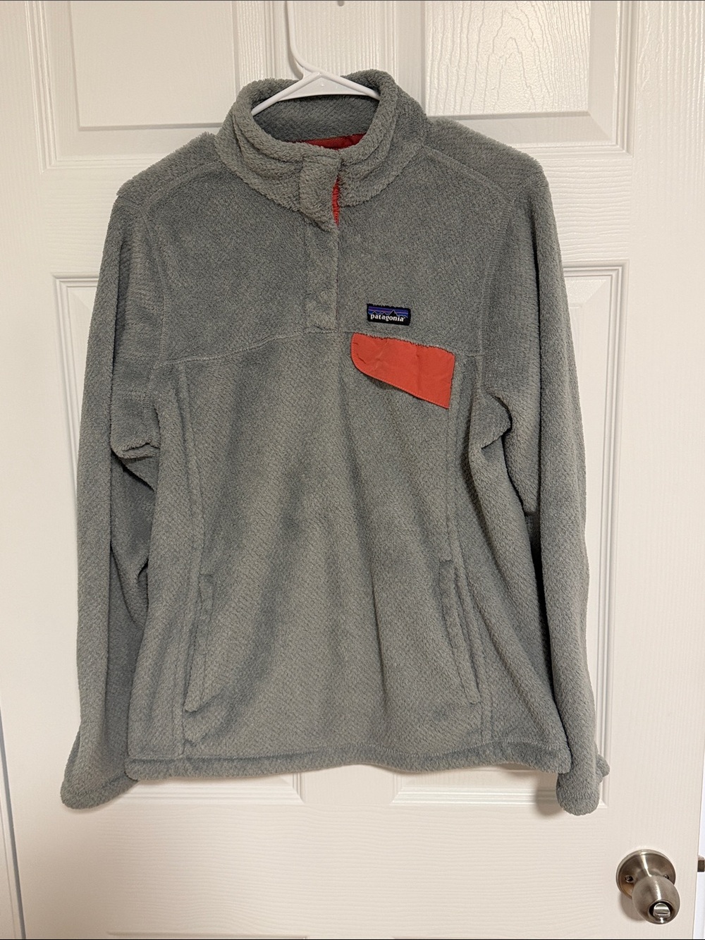 Patagonia Gray Fleece Zip Pullover with Coral Pocket